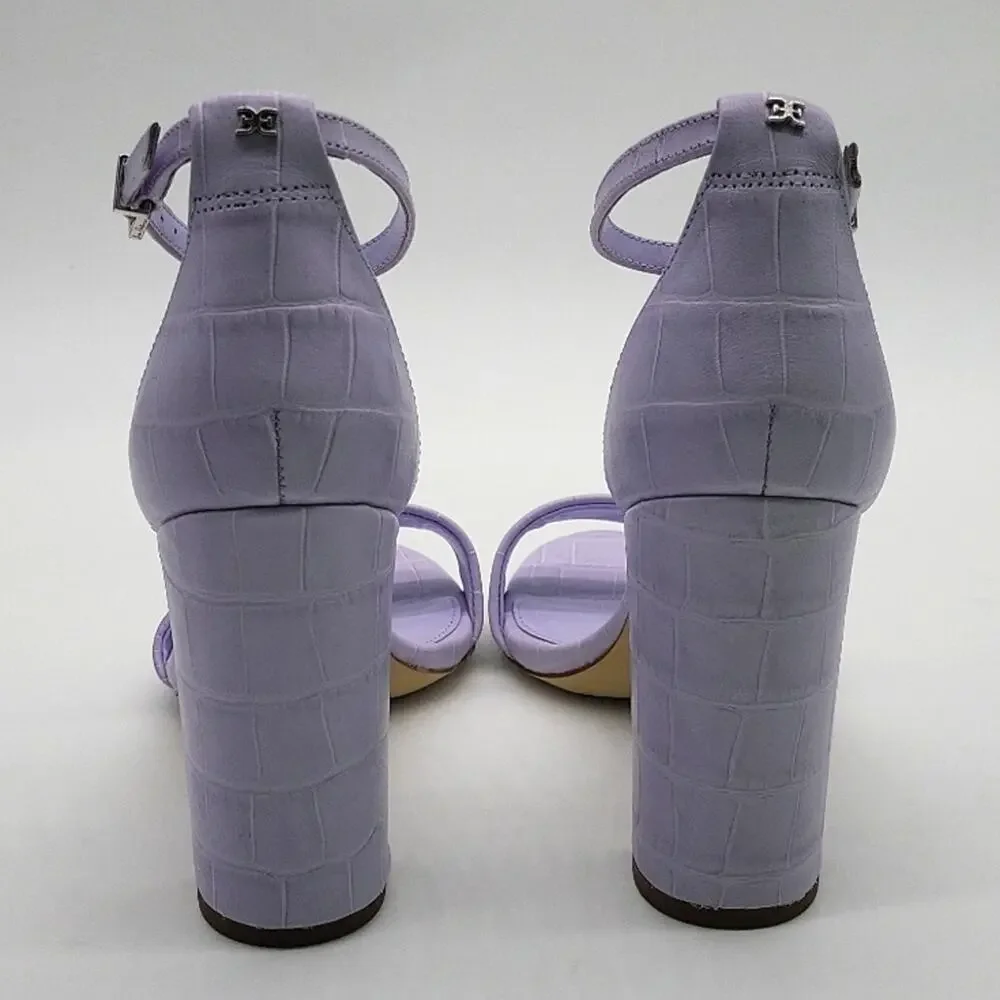 Sam Edelman Yaro Lilac Croc Leather Block Heel Sandals Women’s 7.5 New With Box